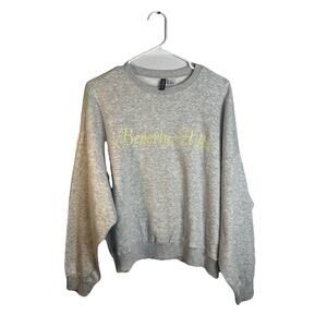Heather Grey Oversized Crewneck Sweatshirt Yellow Script Graphic